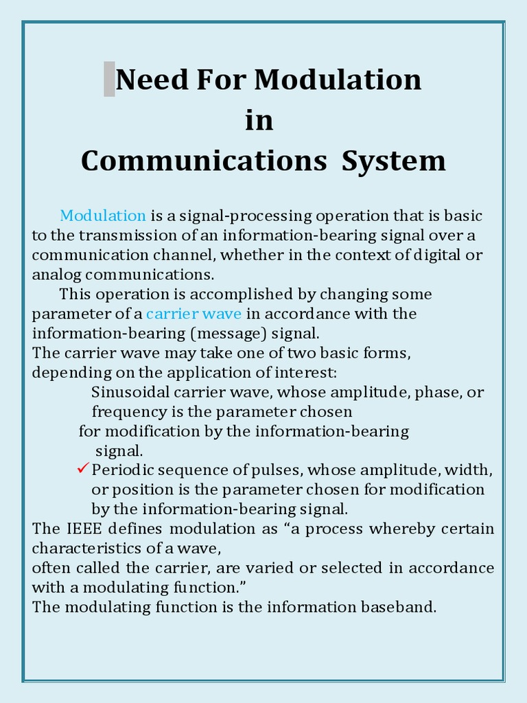 Need for Modulation in Communications System Multiplexing Modulation