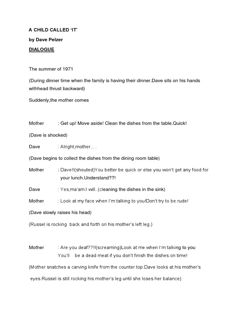 A Child Called It' by Dave Pelzer Dialogue PDF