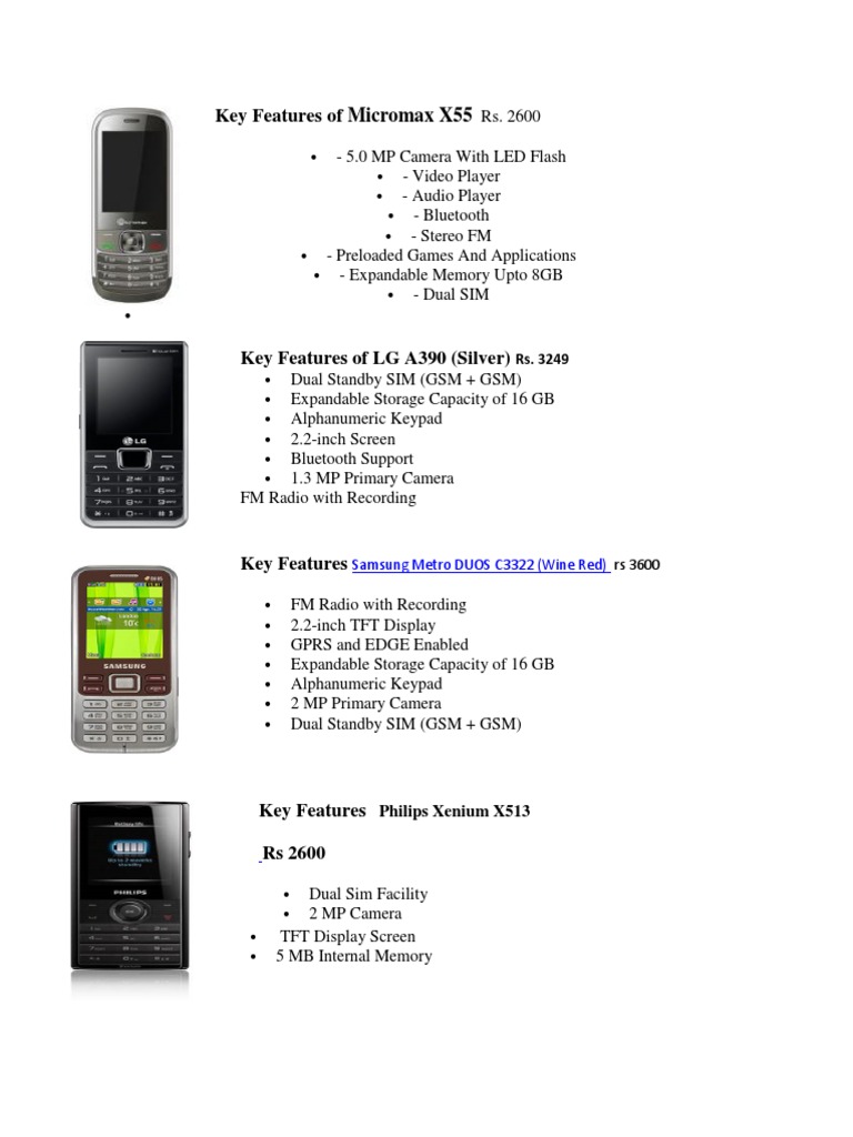 Key Features of Popular Mobile Phones | PDF