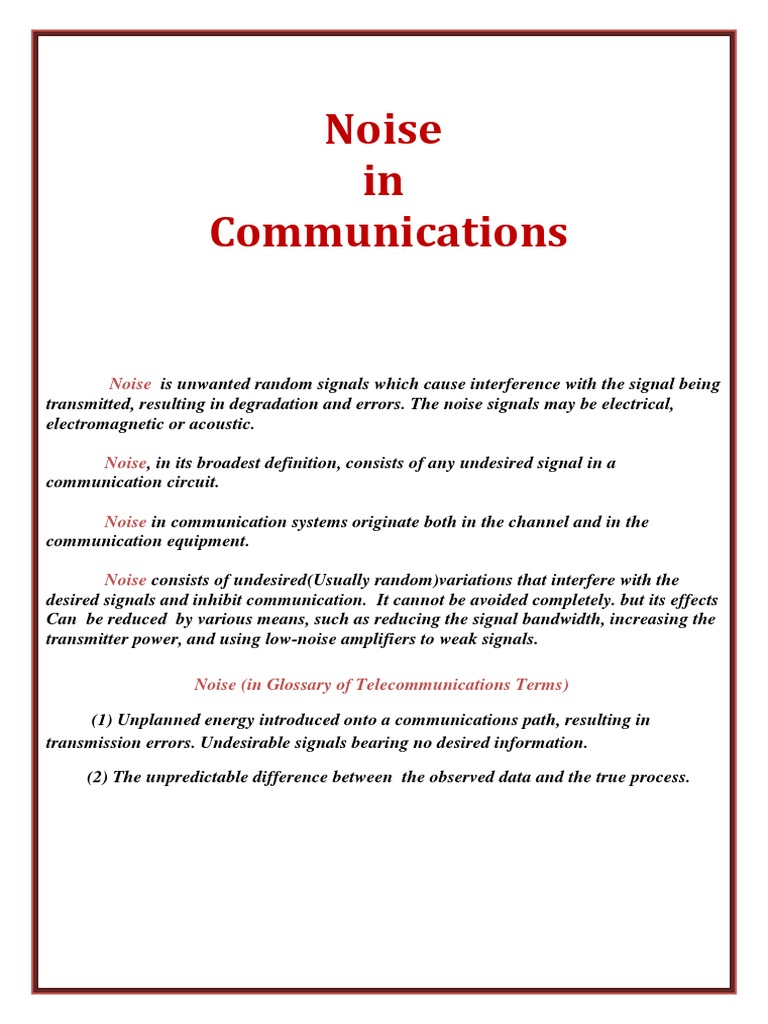 Noise in Communication Systems | PDF | Signal To Noise Ratio | Spectral ...