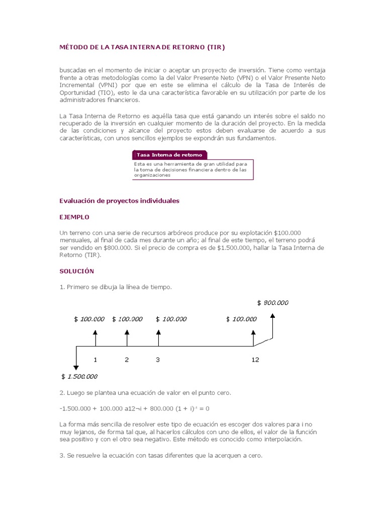 Metodo de La Tasa Interna de Retorno | PDF | Tasa interna de retorno ...