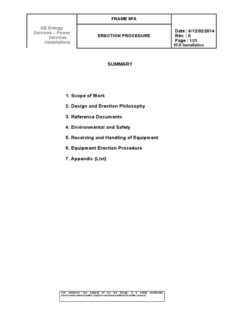 Frame 9FA Erection Procedure | PDF | Instrumentation | Pipe (Fluid ...