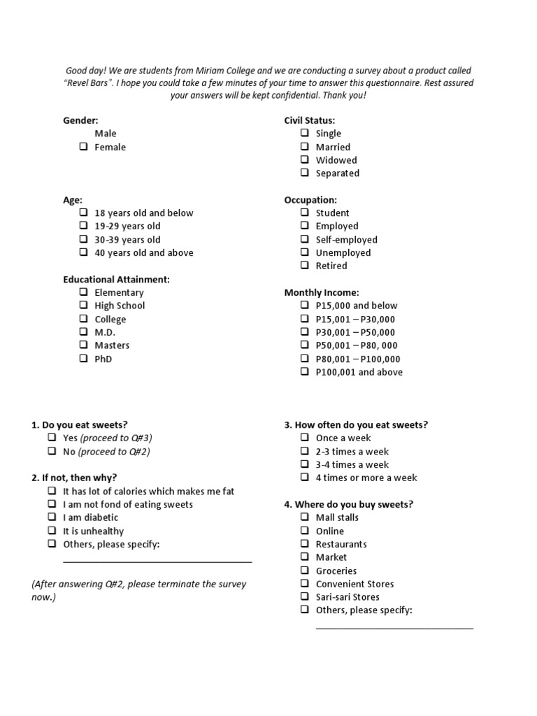 PASTRY Goods Survey Questionnaire Food And Drink Food & Wine