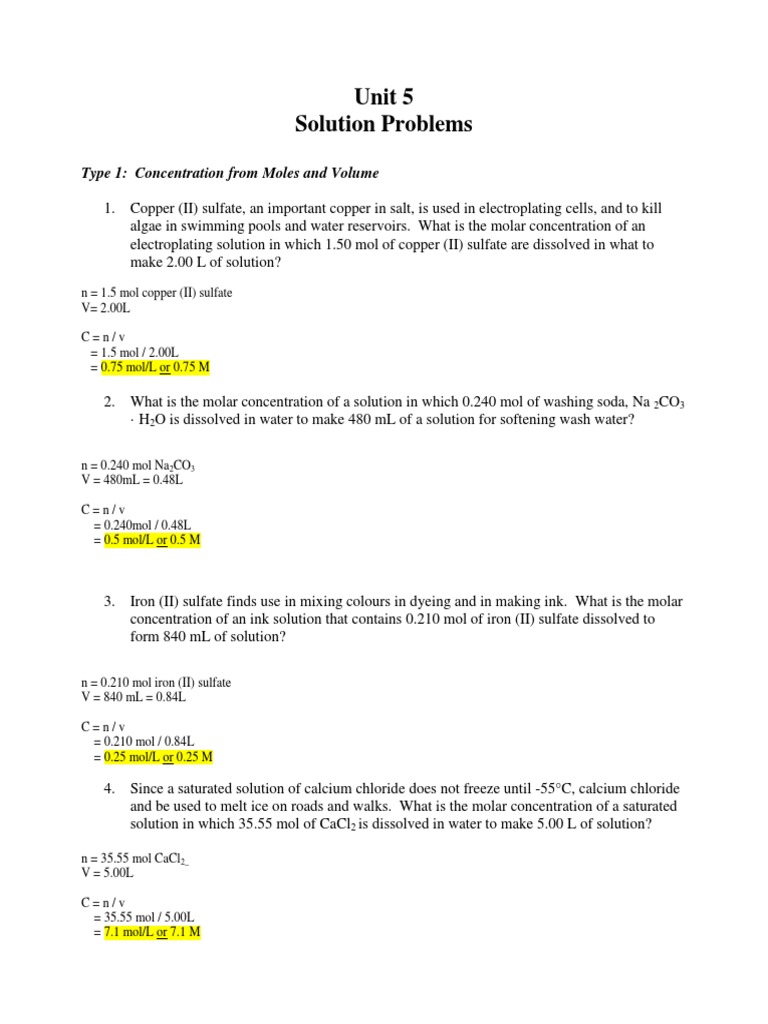 Moles Nd Molarity Molar Concentration Ph