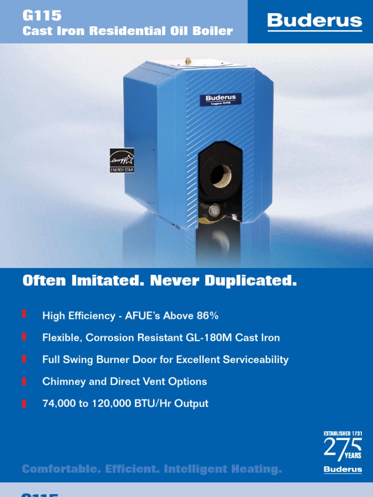 Buderus G115 Oil Fired Hot Water Boiler Brochure | PDF | Water Heating |  Chimney