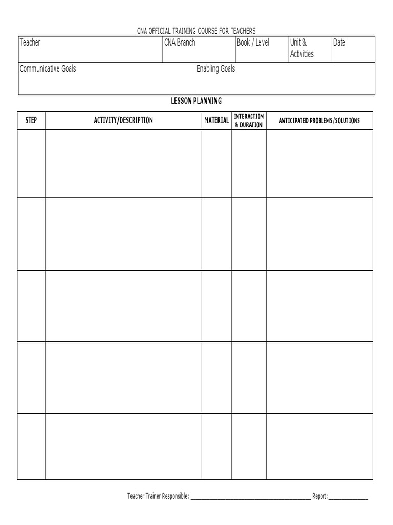 CNA Teacher Training Lesson Plan Template | PDF