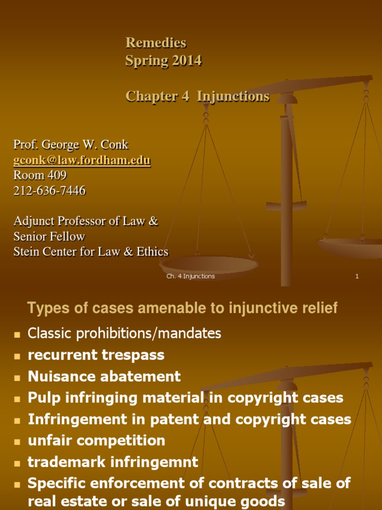 Chapter 4 Injunctions Powerpoint Slides Weaver, Et Al. Remedies PDF