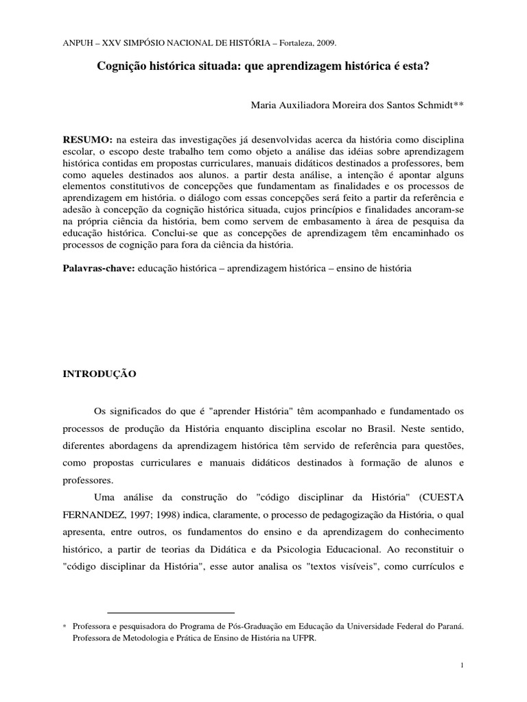 Aprendizagem Histórica e Currículo Escolar | PDF | Aprendizado | Science