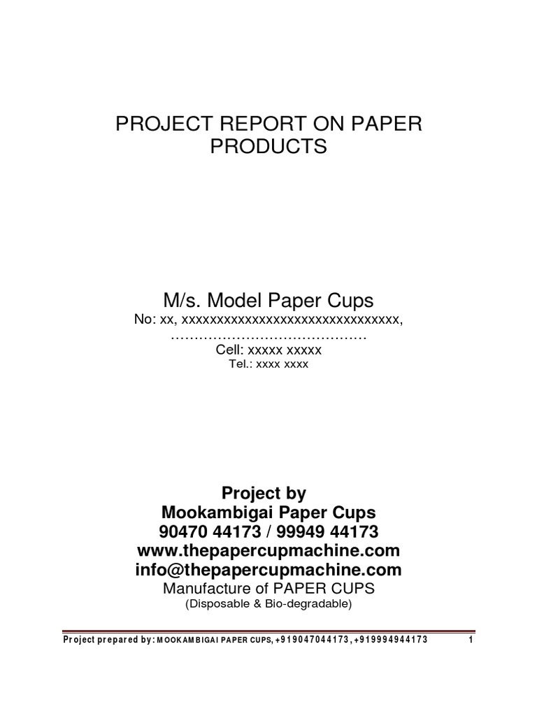 Project Report On Paper Products: M/s. Model Paper Cups | PDF