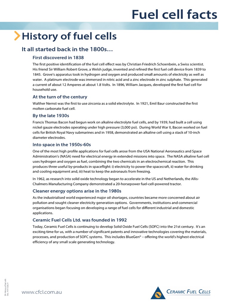 Fuel Cell Facts History of Fuel Cells PDF Fuel Cell Solid Oxide