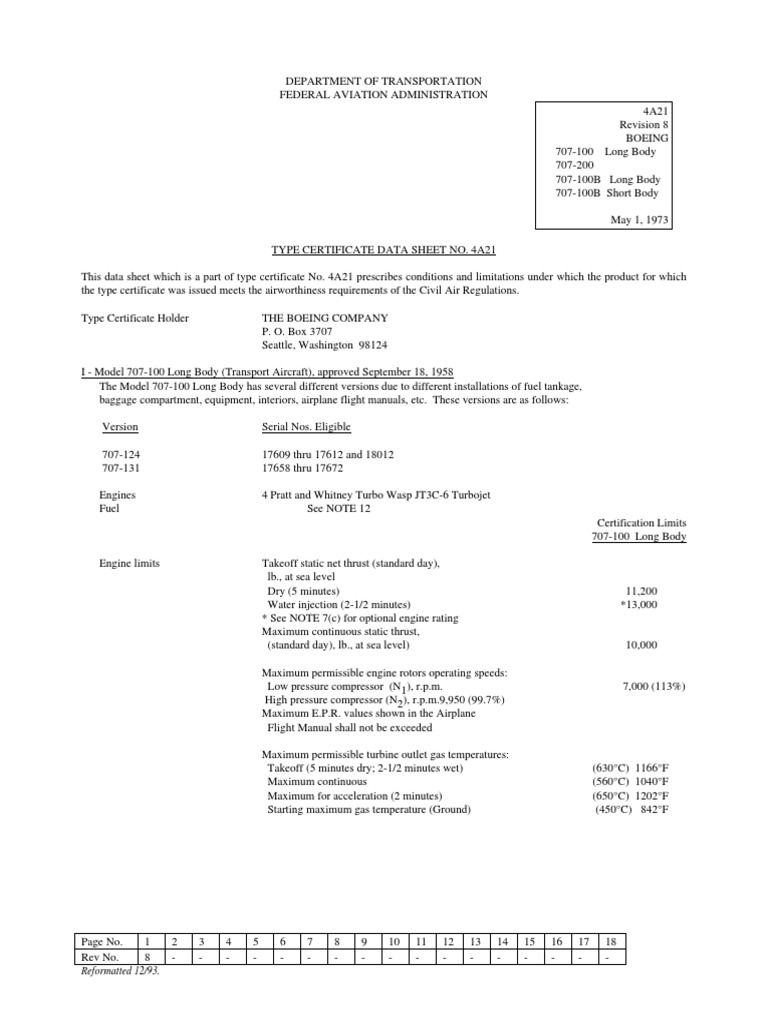 Tcds Boeing 707 | PDF | Takeoff | Airplane