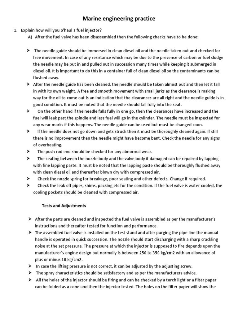 Marine engineering practice Tests and Adjustments