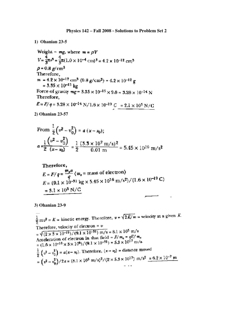 Physics Problem Set Solutions | PDF | Teaching Methods & Materials ...