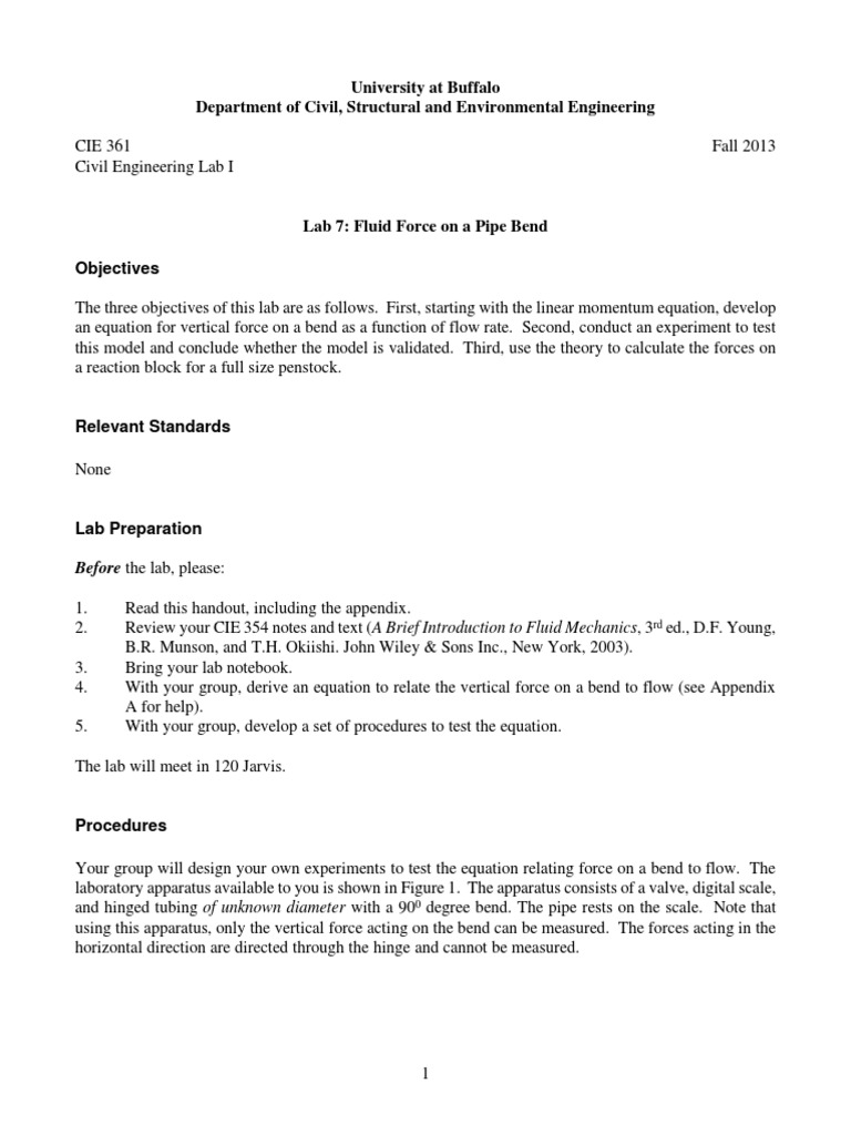 Fluid Force on Pipe Bend Lab Guide | PDF | Fluid Dynamics | Momentum