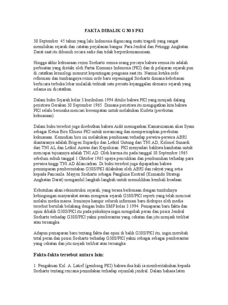 Cerita Sejarah G 30 S Pki Yang Sebenarnya - Seputar Sejarah