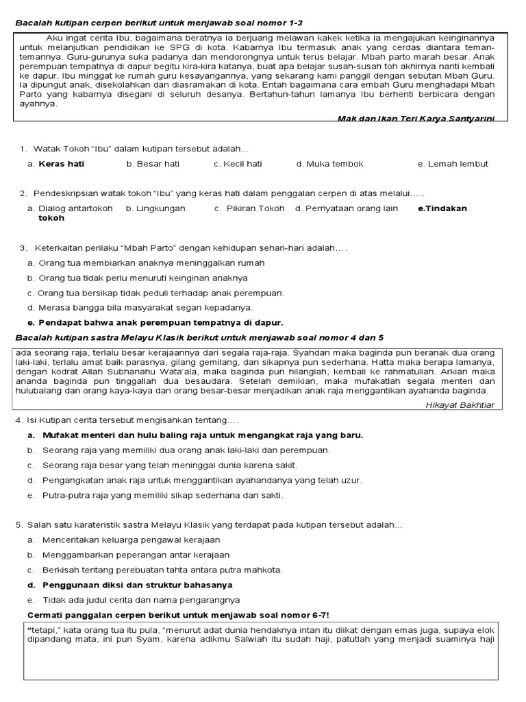 Soal Try Out Sastra Indonesia