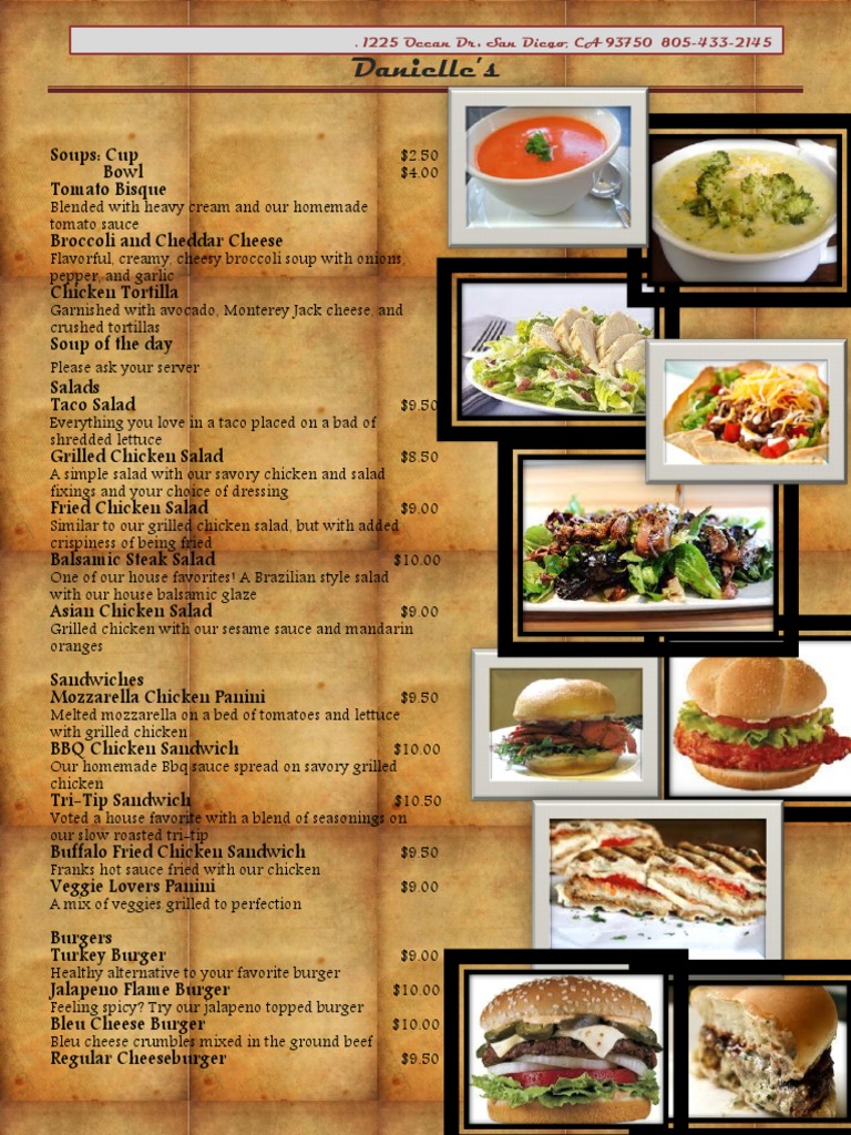 Danielle's Menu: Soups, Salads, Burgers | PDF