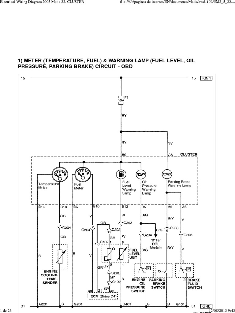 Daewoo Service Manual Instrument Cluster Matiz | Electrical Connector