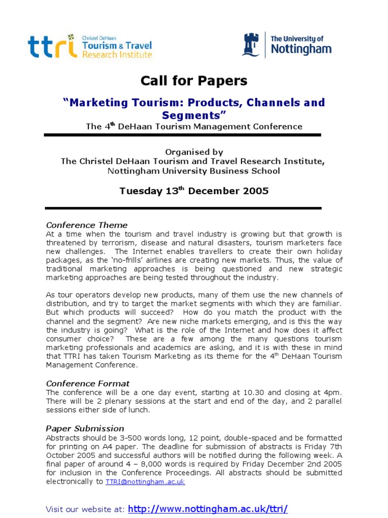 Call for Papers: Tourism Marketing Conference | PDF