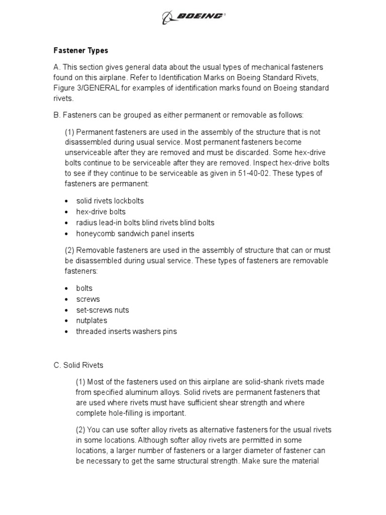 Boeing Fastener Types PDF Rivet Screw