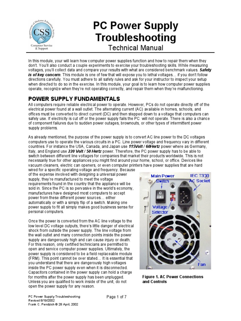 PC Power Supply Troubleshooting Download Free PDF Power Supply