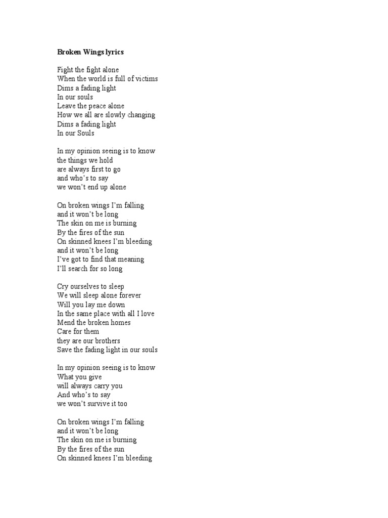 Broken Wings Lyrics Pdf