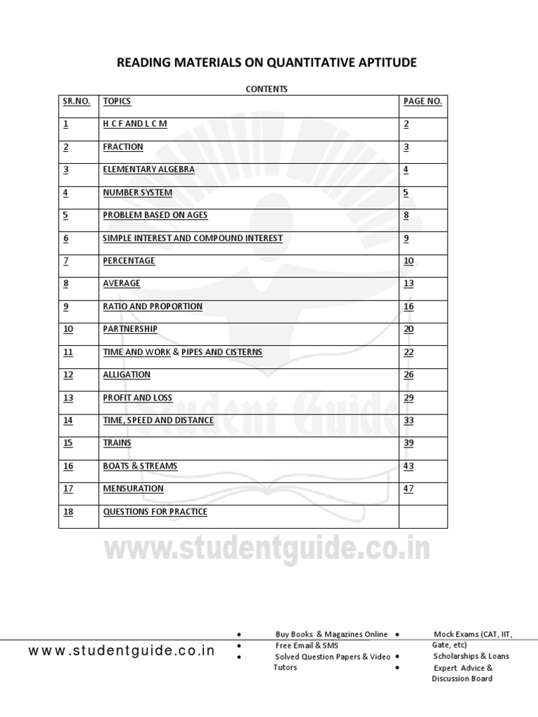 Quantitative Aptitude Study Guide | PDF | Fraction (Mathematics) | Ratio