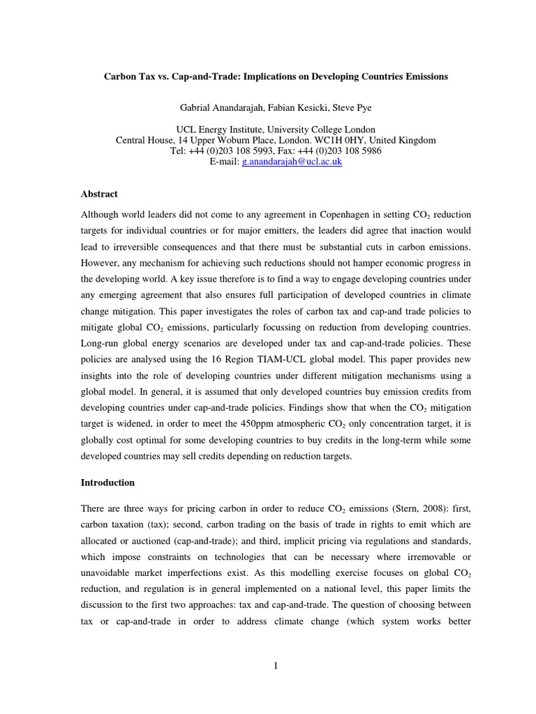 Carbon Tax vs. Cap-and-Trade Analysis | PDF | Emissions Trading ...