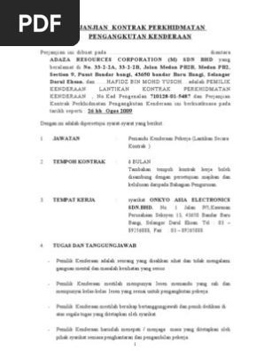 Perjanjian Kontrak An Pengangkutan Kenderaan Onkyo Adaza 15 Orang Pdf