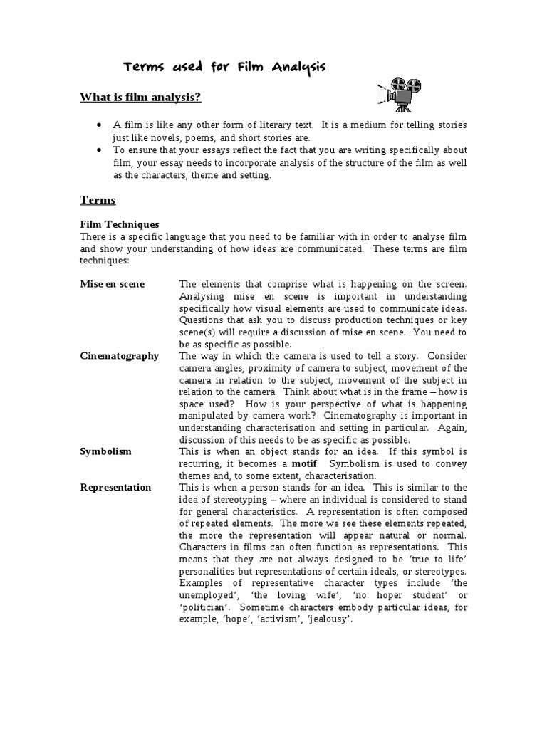 film analysis vocabulary pdf