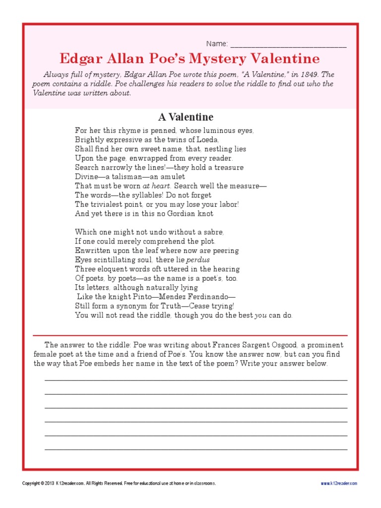 Grhs Poe A Valentine PDF Edgar Allan Poe Poetry
