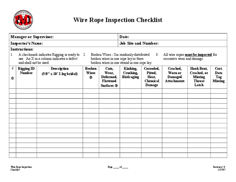 Safety 14!0!13Wire Rope Inspection Checklist PDF
