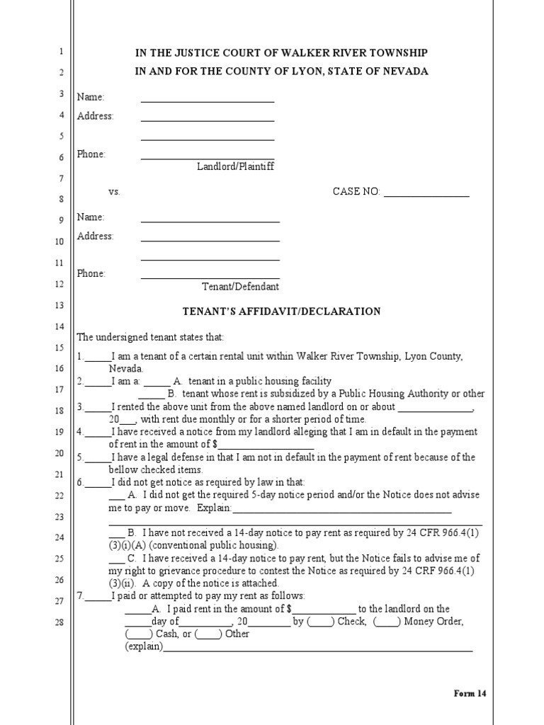 Affidavit Of Rental Agreement