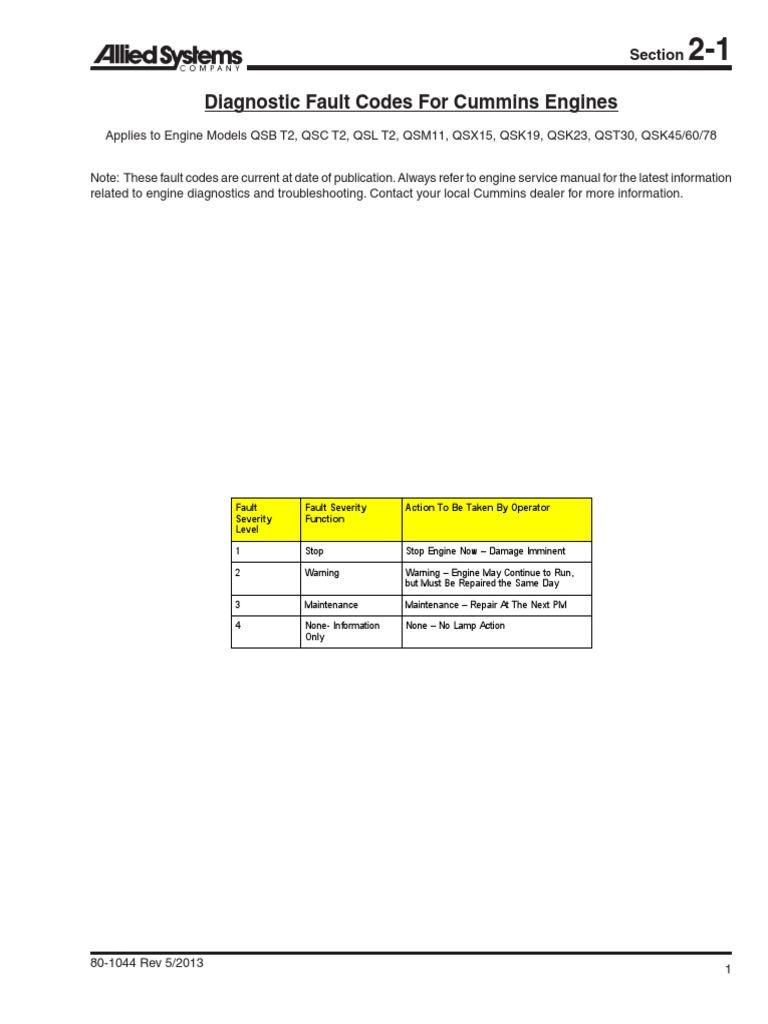 Fault Code Cumminc QSM11