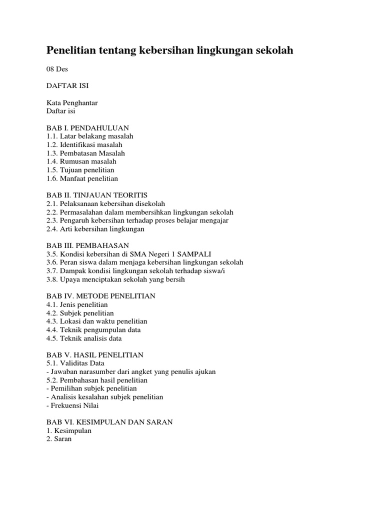 Penelitian Tentang Kebersihan Lingkungan