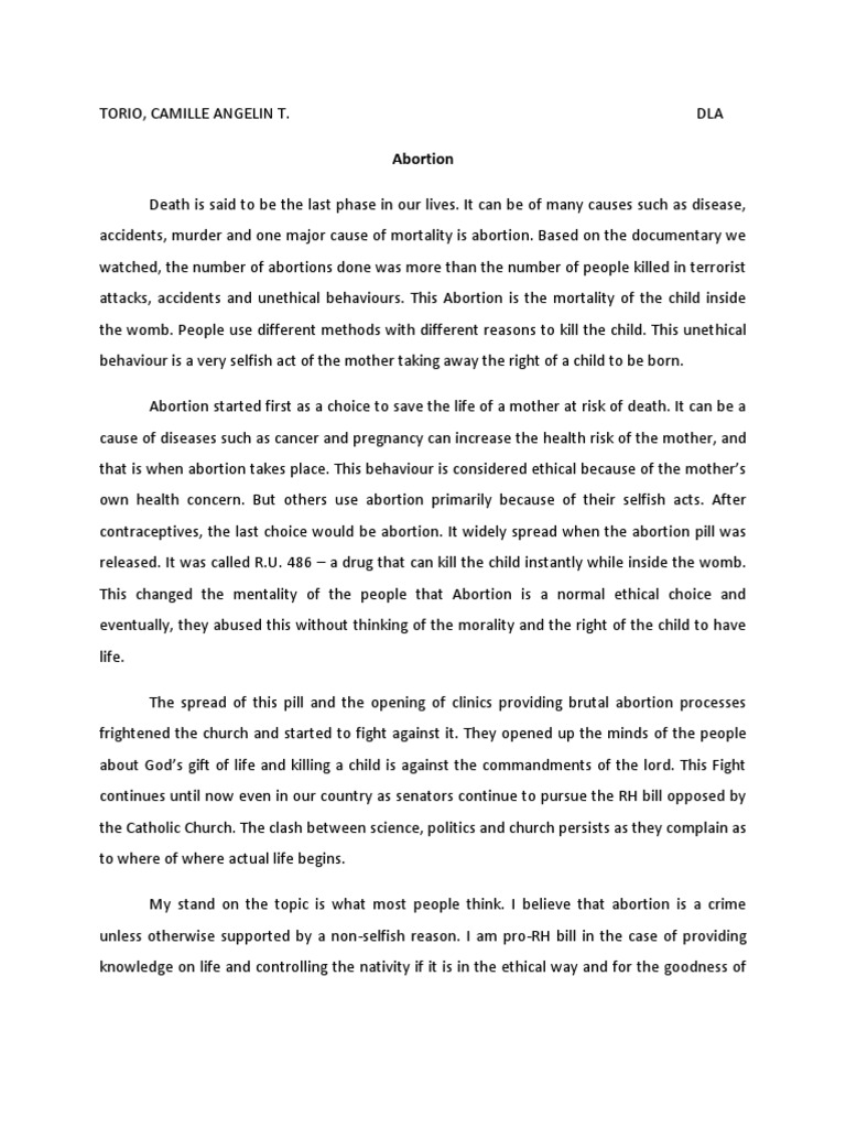 Реферат: Abortion Paper Essay Research Paper AbortionAbortion is