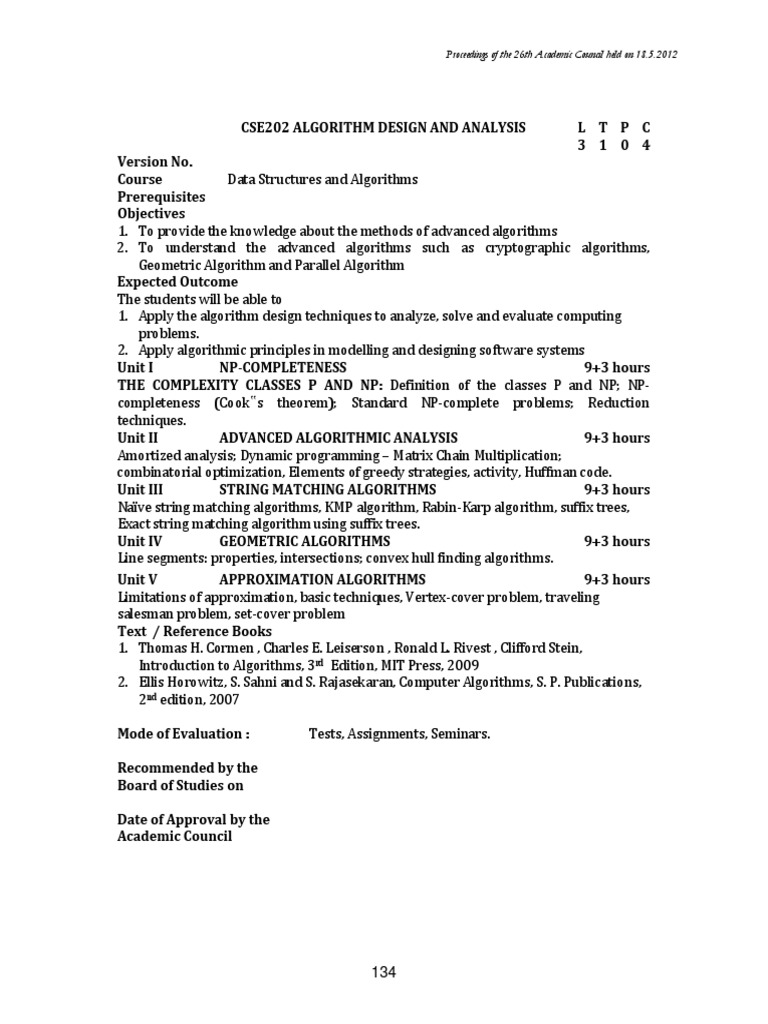 Cse202 Algorithm-Design-And-Analysis TH 2.00 Ac26 | PDF | Algorithms ...