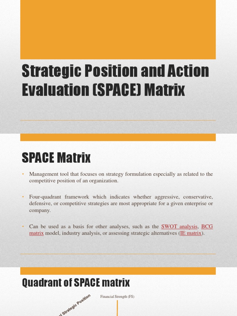 SPACE Matrix Strategy Evaluation Guide | PDF | Competitive Advantage ...