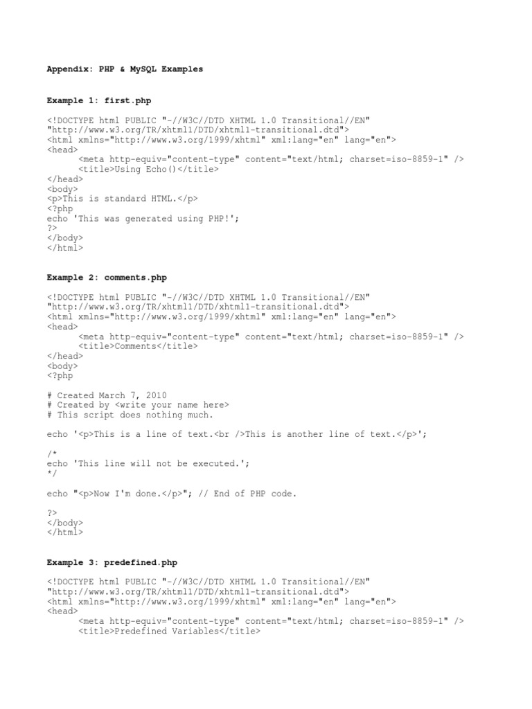 PHP Cheat Sheet | PDF | Xhtml | Html