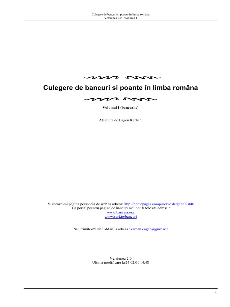 Culegere De Poante Si Bancuri In Limba Romana