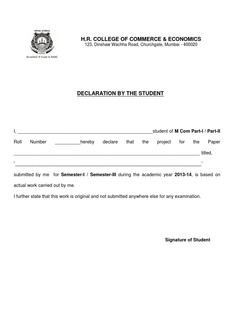 M.Com Project Declaration Form | PDF | Business