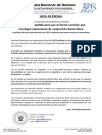 ANR oficializa pedido para que se forme comisión que investigue expresiones de congresista Daniel Mora