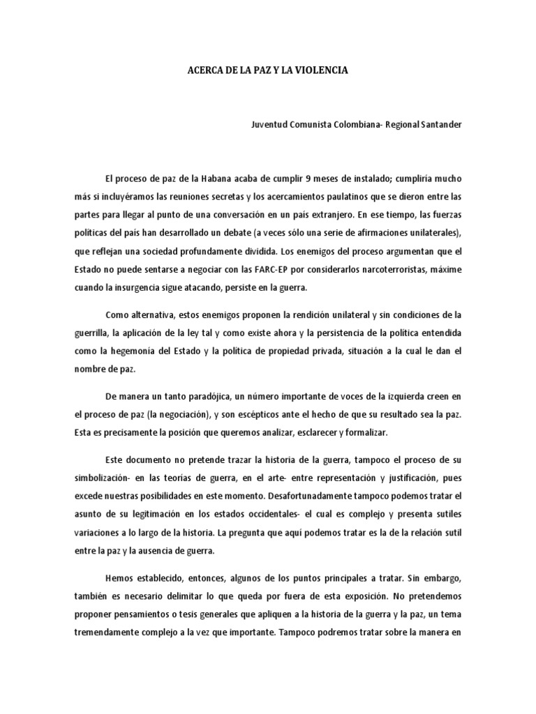Acerca de La Paz y La Violencia | PDF | Paz | Estado (política)