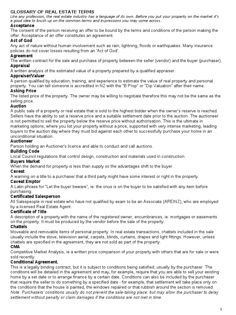 Glossary of Real Estate Terms PDF Auction Real Estate Appraisal