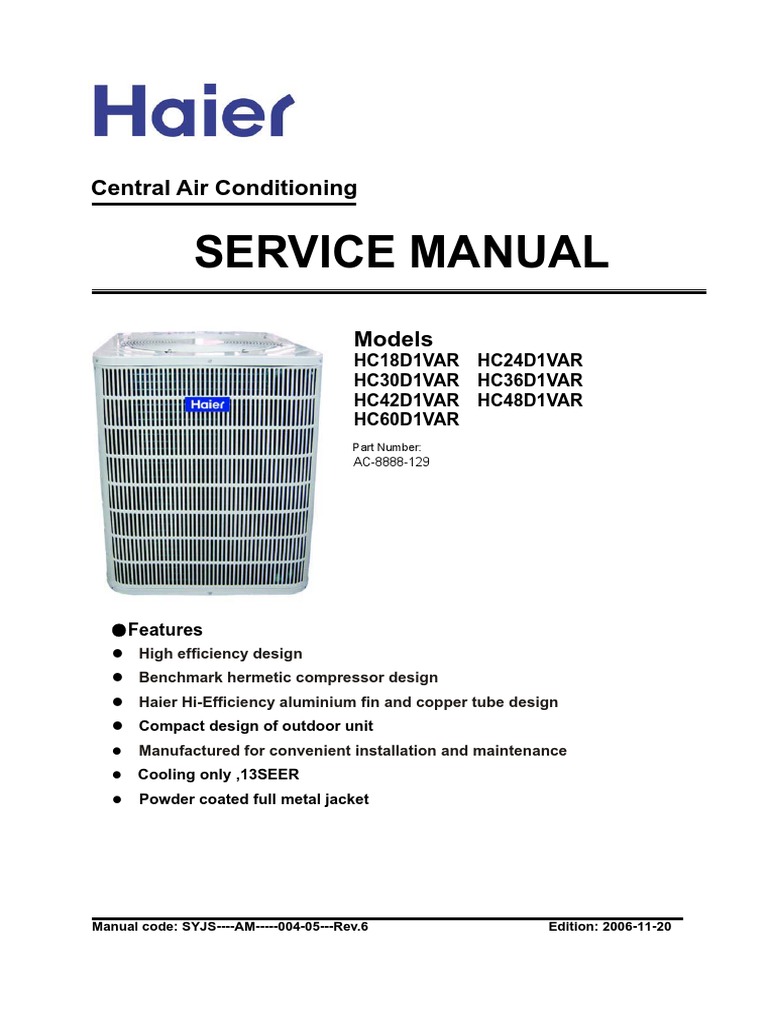 Haier Split System AC-D1VAR Service Manual | Air Conditioning | Duct (Flow)