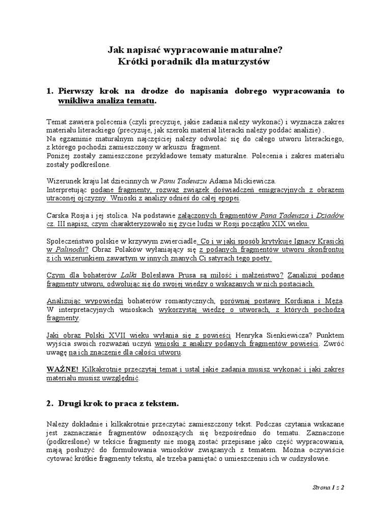 Jak Napisac Wypracowanie | PDF