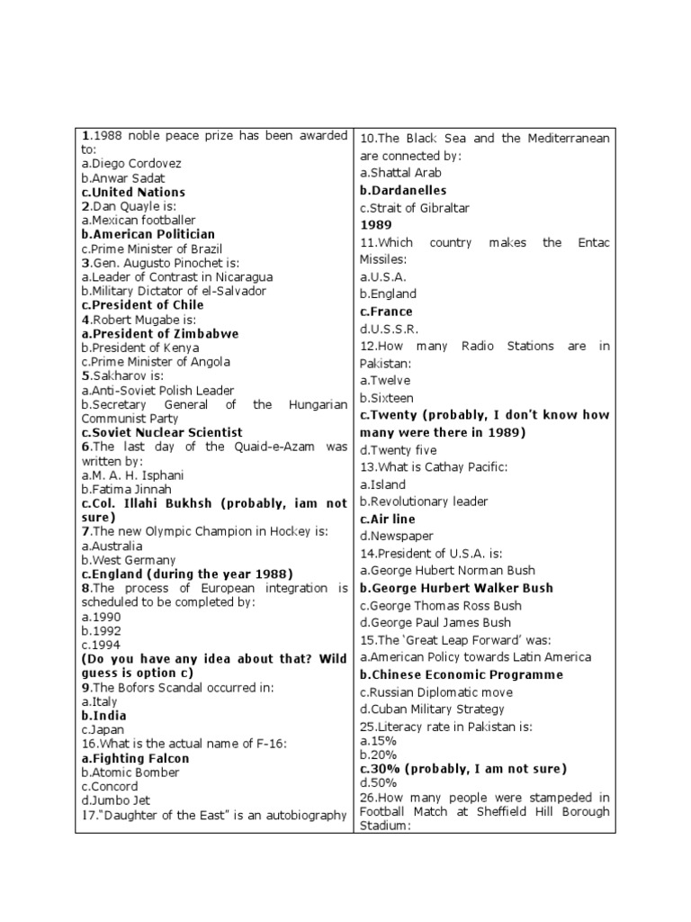 Daily Current Affairs MCQs 1988-2006 | PDF | Muhammad Ali Jinnah | All ...
