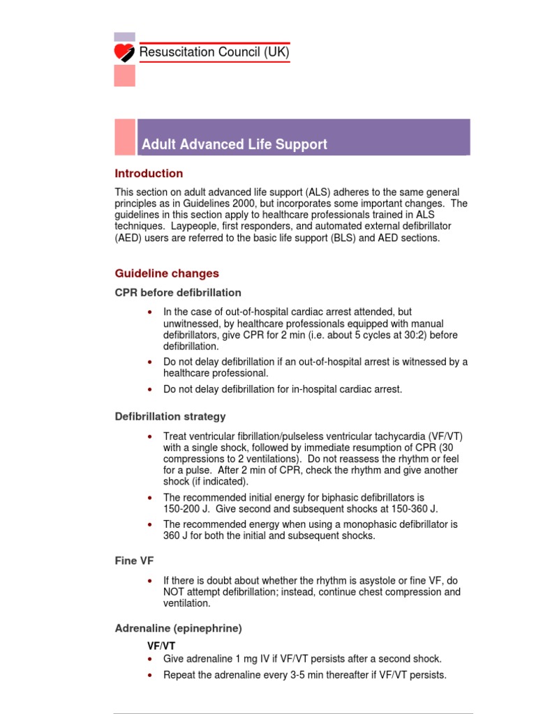 UK Adult ALS Resuscitation Guidelines 2024 | PDF | Cardiopulmonary ...