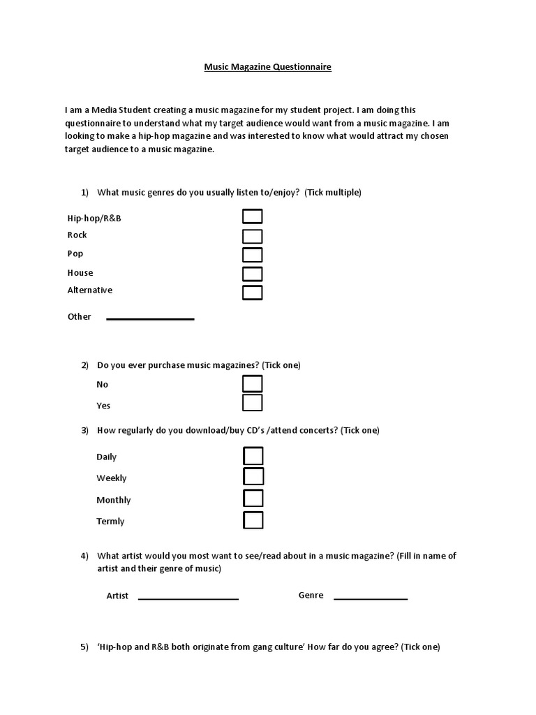 Music Magazine Questionaire Final | PDF