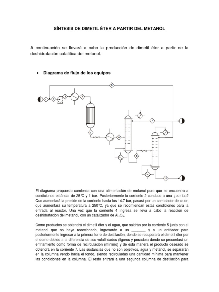 Síntesis de Dimetil Éter desde Metanol | PDF | Catálisis | Destilación